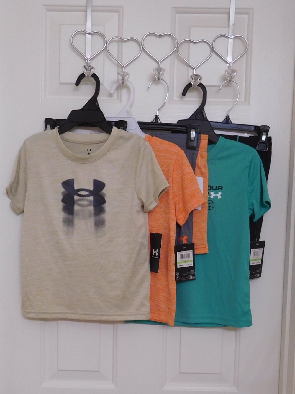 NWT 3 Under Armour Shirt & Shorts Sets Tan Orange Green Bundle sz 4t